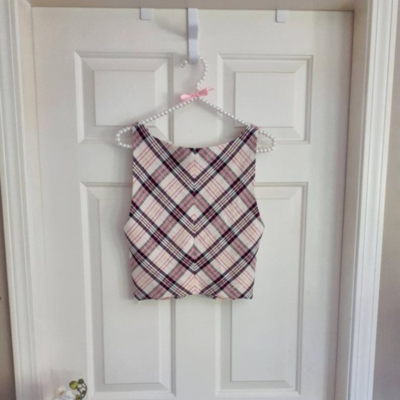 NWOT Zara checkered plaid crop top with knot bow & keyhole detail, S - Picture 13 of 14